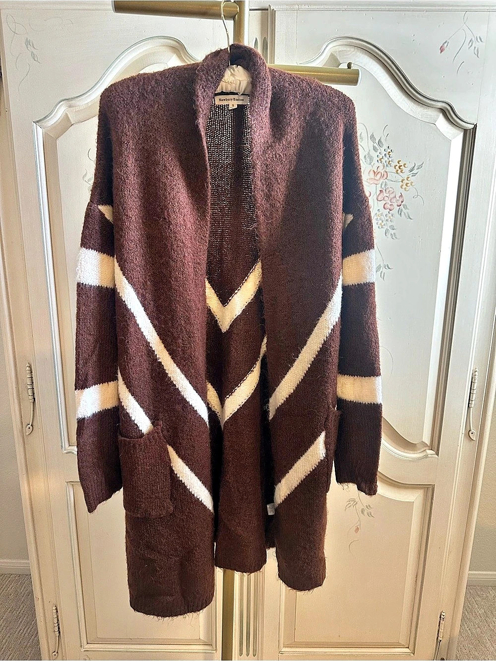 Newbury Kustom Geometric Cardigan in Brown & Ivory Size Small Like New